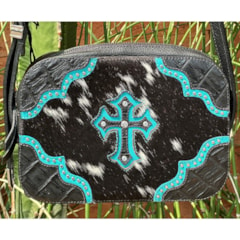 Bolsa Cincow Pelo Preto/Turquesa CW9382