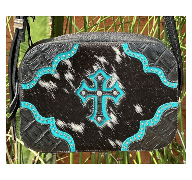 Bolsa Cincow Pelo Preto/Turquesa CW9382