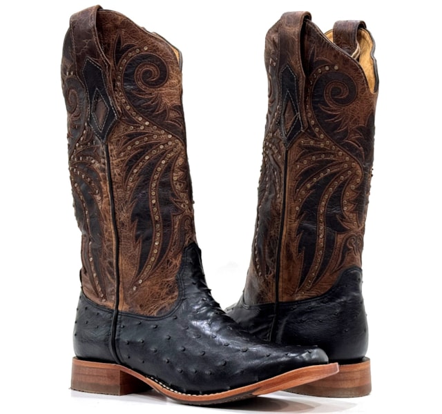 Bota Goyazes Avestruz Cheia Preto/Dlls Tab 253204-AC