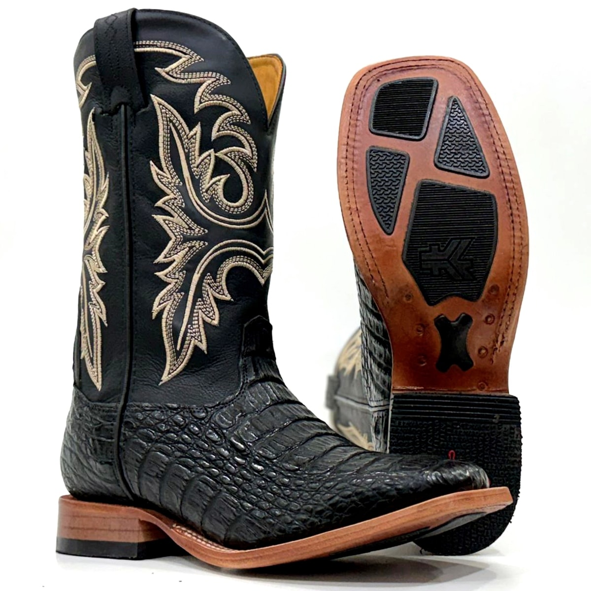 Bota Goyazes Jacaré Barriga Preto/Bison Preto 263002-JC | Cris & Cia