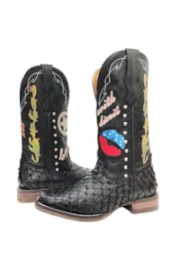 Bota Goyazes Pirarucu Preto/Preto Bordado H193209-PF