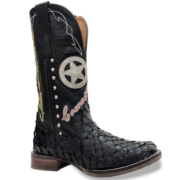 Bota Goyazes Pirarucu Preto/Preto Bordado H193209-PF