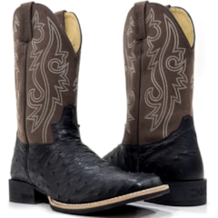 Bota Jácomo Avestruz Cheia Preto/Mustang Dark Brown 3132/UM