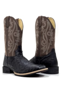 Bota Jácomo Avestruz Cheia Preto/Mustang Dark Brown 3132/UM