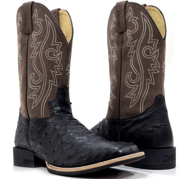 Bota Jácomo Avestruz Cheia Preto/Mustang Dark Brown 3132/UM