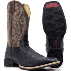Bota Jácomo Avestruz Cheia Preto/Mustang Dark Brown 3132/UM