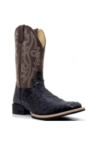 Bota Jácomo Avestruz Cheia Preto/Mustang Dark Brown 3132/UM