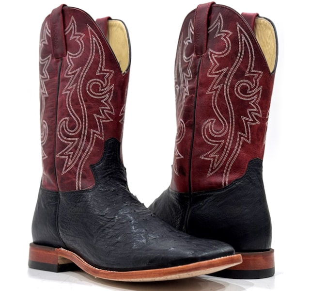 Bota Jácomo Avestruz Lisa Preto/Fossil Vermelho 3132/RGDQ