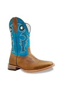 Bota Mexican Boots Fossil Mostarda/Azul Turquesa 89410