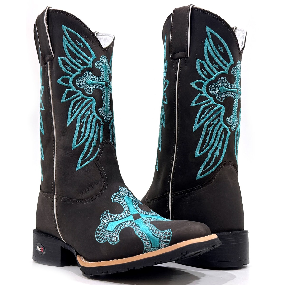 Bota Mr. West Boots Crazy Horse Café/ Azul Turquesa 84933 | Cris & Cia