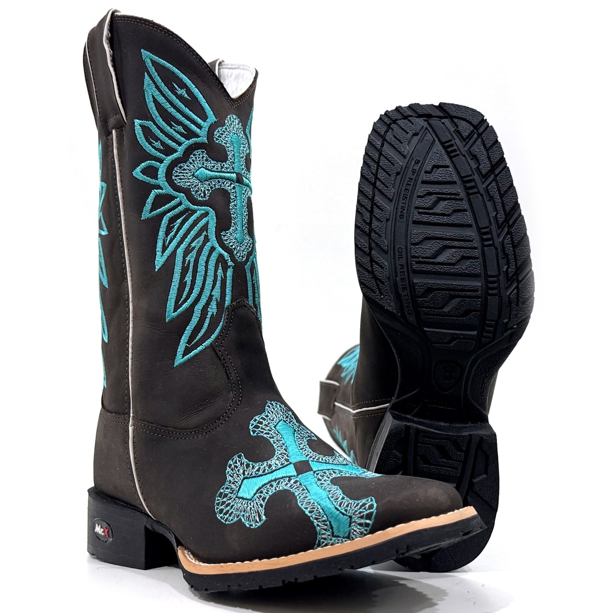 Bota Mr. West Boots Crazy Horse Café/ Azul Turquesa 84933 | Cris & Cia