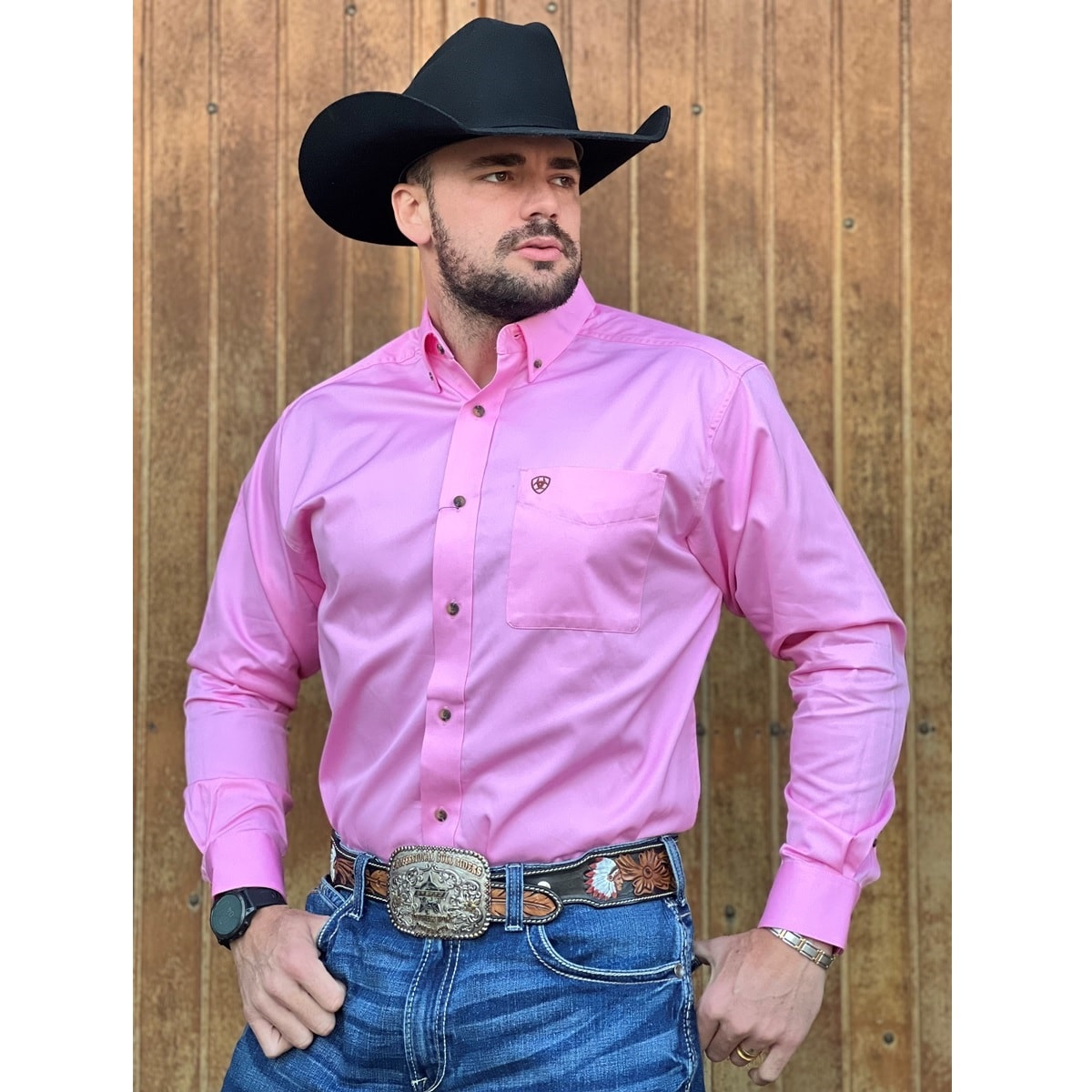 ARIAT Camicia classica da uomo in twill con logo della squadra, Cenote