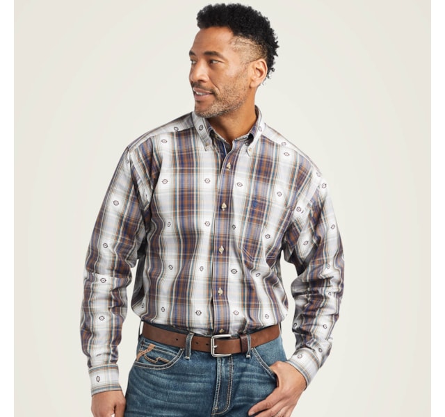 Ariat Kaiser Classic: Camicia Button Down Blu Scuro, Antipiega, Vestibilità Comoda Per Uomo