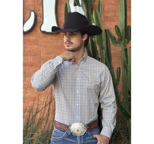 Camisa Austin Western Branco/Caramelo/Azul 13406-66