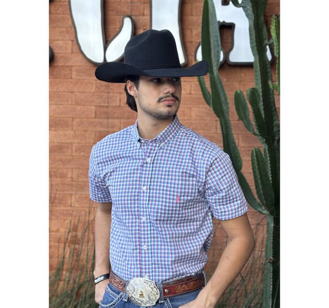 Camisa Austin Western Branco/Rosa/Azul 13631-73