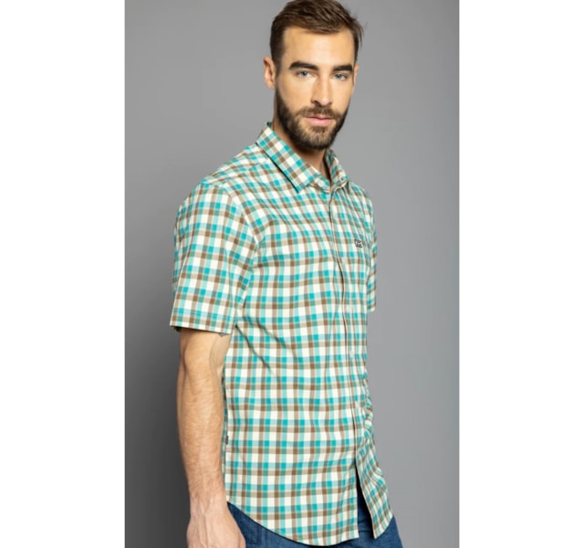 Camisa Kimes Ranch Coolmax Xadrez Verde/Marrom/Bege GO ROUND PLAID