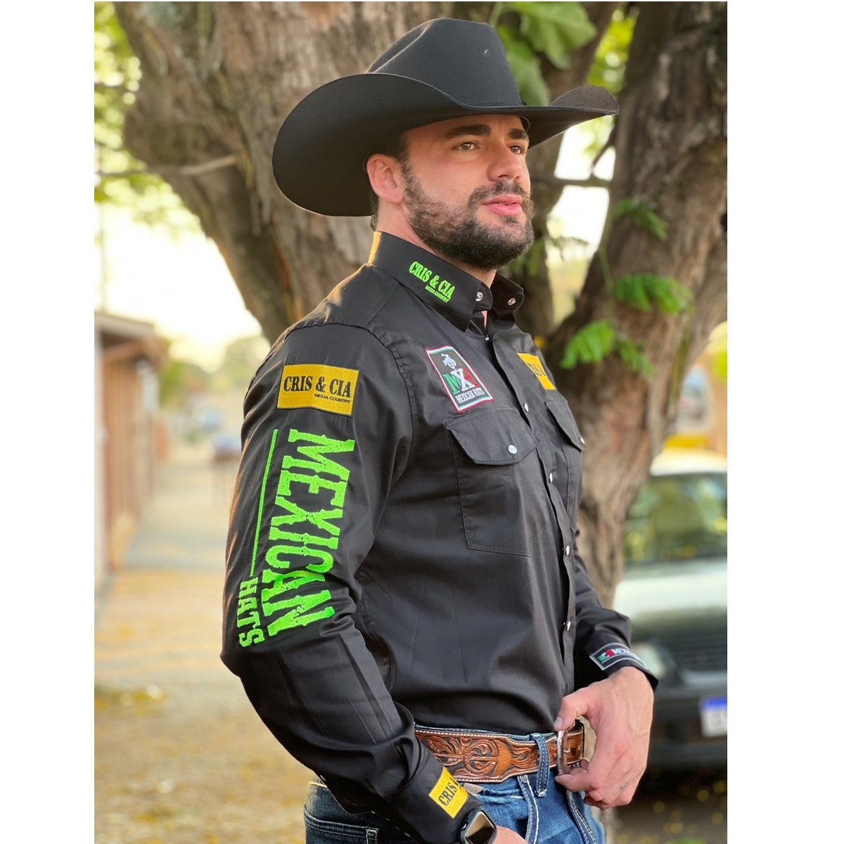 Camisa Mexican Shirts Preto/ Verde Limão 0065-MX | Cris & Cia