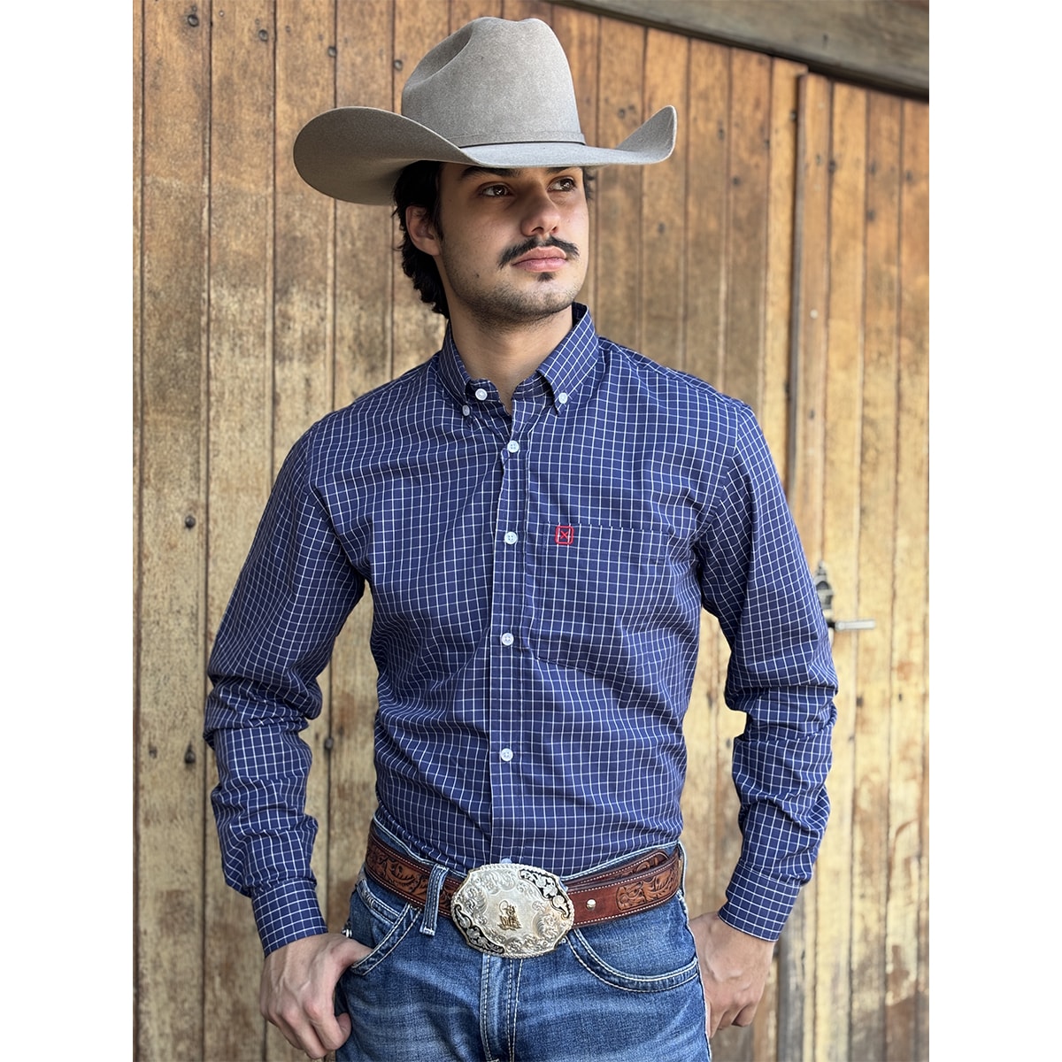 ドルチェ Camisa TXC 2718L Xadrez Azul Marinho/Branco | Cris & Cia