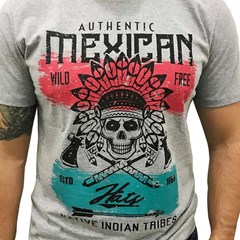 Camiseta Mexican Shirts Indian Skull Cinza Mescla