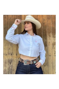 Camisete Cropped TXC 12239 Branco/Rosa