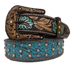 Cinto Arizona Belts c/Rebites e Stass Marrom/Azul Turquesa 7161