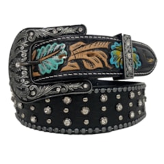 Cinto Arizona Belts c/Rebites e Stass Preto/Azul Turquesa 7161