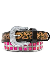 Cinto Country Infantil Mineirinho Café/Rosa/Strass C-COUNTRY