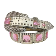 Cinto Paul Western Branco com Pelo/Pedrarias e Strass 375