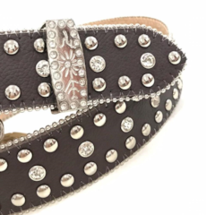 Cinto Paul Western Café com Rebites e Strass 263
