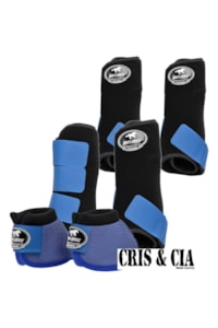 Conjunto Completo Ventrix Caneleira/Cloche/Skid Boots Preto/Azul Boots Horse BH-03