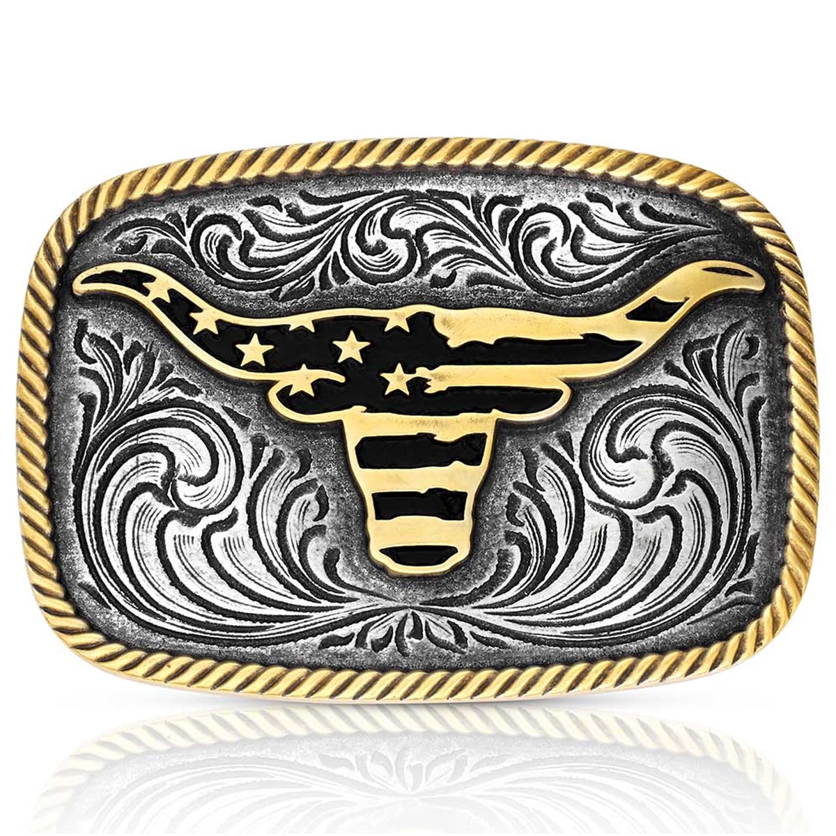 Fivela Montana Silversmiths Long Horn Patriotic A1054P | Cris & Cia