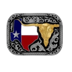 Fivela Sumetal Long Horn Bandeira Texas 14131FE