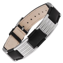 Pulseira Sabona Black Leather Dress Stainless Magnetic 263