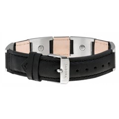 Pulseira Sabona Black Leather Dress Stainless Magnetic 263