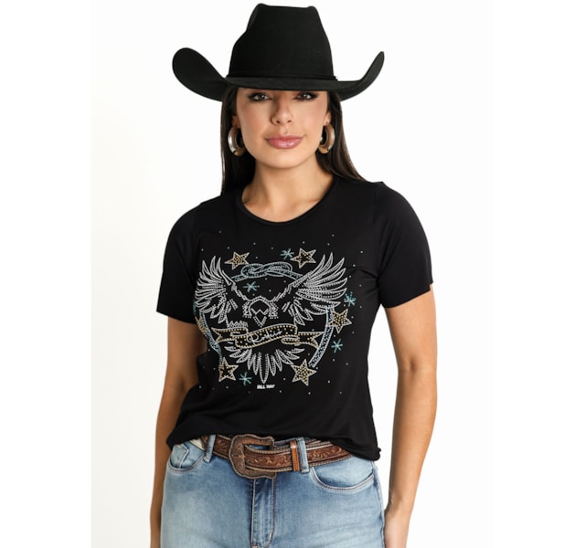 T-Shirt Bill Way Rodeio Preto/Strass 803050