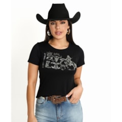 T-Shirt Bill Way Rodeo Cowboy Preto/Strass 803073