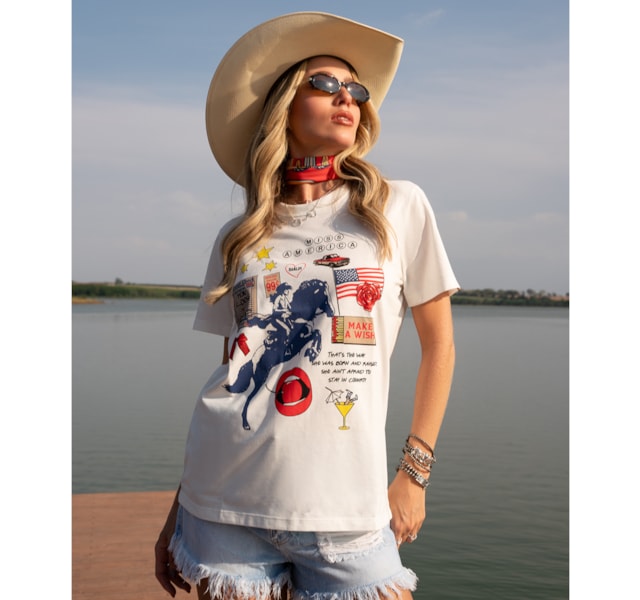 T-Shirt Turkese Store Miss América Off White TS207