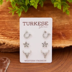 Trio de Brincos Turkese Store Texas BR429
