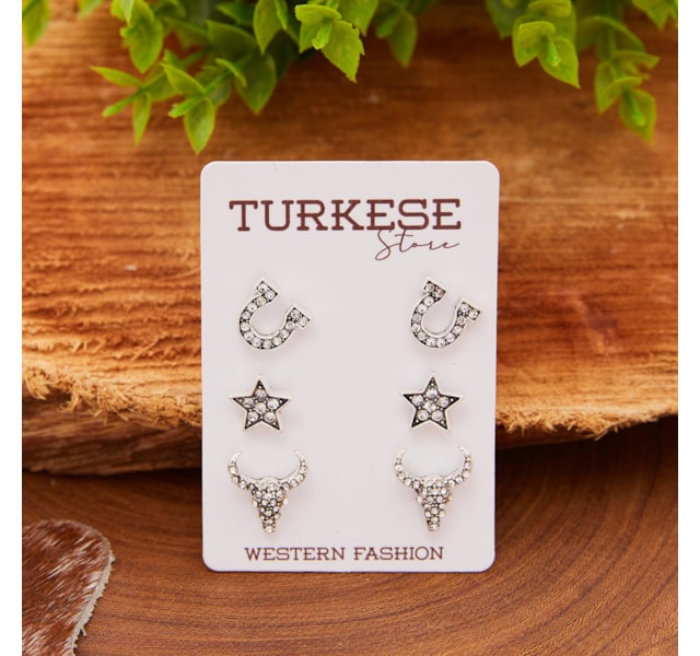 Trio de Brincos Turkese Store Texas BR429